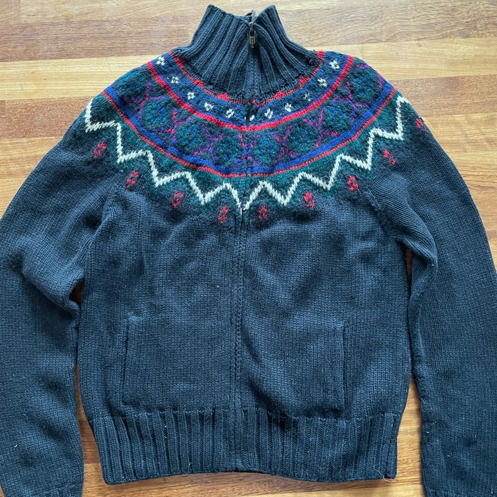 Ralph Lauren blue label fair isle knit Nordic zip up sweater xl
